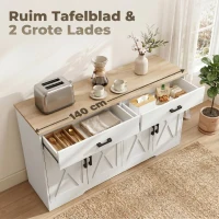HOMCOM Dressoir Buffetkast, 140 cm Farmhouse Keukenkast met 2 Lades en 2 Kasten, Wit(m-5)