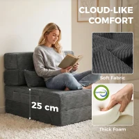 HOMCOM Krzesło podłogowe z oparciem, sztruks Boneless Cloud składana sofa do spania z grubym wypełnieniem, ciemnoszary(m-5)