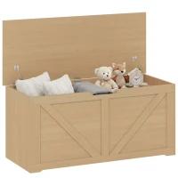 HOMCOM 127L Home Storage Box, with Safety Hinges - Nature Wood Finish(m-13)