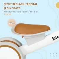 AIYAPLAY Bicicletă de echilibru pentru copii 4 roți șa reglabilă, ghidon ergonomic aliaj aluminiu, PP, copii 1-3 ani - Maro Alb(m-6)