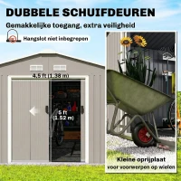 Outsunny Berging, Weerbestendig tuinhuis voor tuingereedschap, met ventilatieramen, schuifdeuren, staal, lichtgrijs(m-5)
