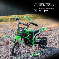 HOMCOM Elektrische Kindermotor, 24V motor, instelbare snelheid, muziek & lichten, Groen(m-3)