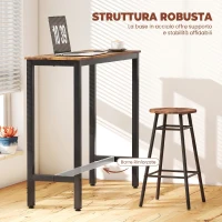 HOMCOM Tavolo Bar Alto e Rettangolare in Stile Industriale, in Acciaio e Legno, 120x40x100 cm Marrone Rustico(m-4)