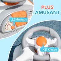 AIYAPLAY Porteur enfants, porteur bébé voiture à pousser 3 en 1 avec robot thème, pédales, poignée parentale, blanc(m-7)