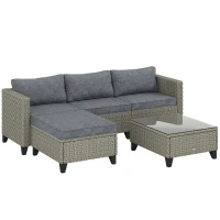 Outsunny 5-Piece Rattan Patio Furniture Set with Corner Sofa, Footstools, Coffee Table, for Poolside, Dark Grey(m-1)