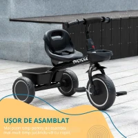 AIYAPLAY Tricicleta pentru copii evolutivă cu șezut reglabil pedale 2 coșuri centură pentru copii de la 2 la 5 ani negru(m-7)