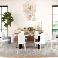 HOMCOM Set de 6 Scaune de Dining Moderne cu Spătar Înalt din Piele Ecologică și Oțel, 41x50x97 cm, Alb(m-10)