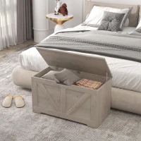 HOMCOM Coffre de rangement, banc de rangement avec couvercle rabattable et charnières de sécurité, 80 x 40 x 45 cm, gris(m-8)