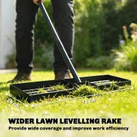 Outsunny Lawn Levelling Rake, 76 x 26 cm Lawn Leveller Lute with 169 cm Handle for Grass Soil Sand Yard Golf Course(m-4)