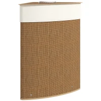 HOMCOM Panier à Linge en Bambou 55L, Panier Triangle avec Sac Amovible et Lavable, Couvercle, Poignée, 35x35x60cm, Marron(m-1)