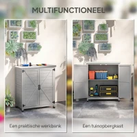 Outsunny Tuinkast, Buitenkast met Werkvlak, Gereedschapskast, Massief Hout, Staal, 79B x 43D x 92H cm, Grijs(m-4)
