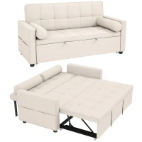 HOMCOM Canapé convertible 2 places 3 en 1 canapé-lit avec lit gigogne double dossier réglable 2 coussins 80,5x137,5x84cm beige(m-12)