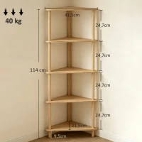 HOMCOM Estante de Canto em Bambu com 5 Prateleiras para Casa Acabamento Natural(m-3)