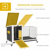 PawHut Houten Konijnenhok met Loopgedeelte, Wielen en Opklapbaar Dak voor Binnen & Buiten 92 x 52 x 67 cm Donkergrijs(m-5)