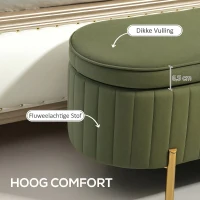HOMCOM Opbergbank Ovaal met 72L Opbergruimte en Opklapbaar Deksel in Fluwelen stof en Hout, 108x44x43,5 cm, Donkergroen(m-4)