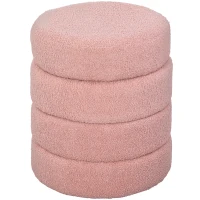 HOMCOM Repose pied salon, tabouret ottoman rond rembourré en peluche Teddy, pour chambre à coucher, entrée, Ø 40 x 45 cm, rose(m-13)