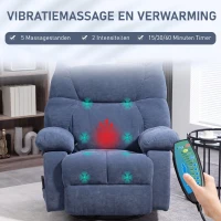 HOMCOM Massagestoel handbedienbare met Warmte- & Ligfunctie Draaibaar, tot 150 kg, Blauw(m-5)