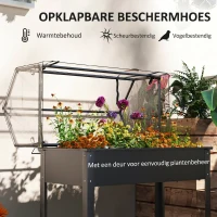 Outsunny Verhoogde Tuinbak met Kasdak, Verhoogde Plantenbak met Afvoergaten, 100 x 48 x 124 cm, Zwart(m-4)