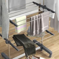 HOMCOM Opvouwbare Wasrek met 5 Niveaus, One-Klik-Systeem, 142 cm x 55 cm x 172 cm, Grijs + Zilver(m-9)