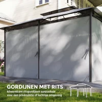 Outsunny Tuinpaviljoen, Outdoor Paviljoen met Gordijnen, Geventileerd Dak, Donkergrijs(m-5)