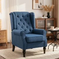 HOMCOM Fauteuil de Salon, Fauteuil Capitonné avec Pieds en Bois, Assise Large, Grand Confort, Classique, 74x86x102cm, Bleu(m-10)