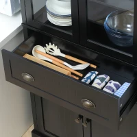 HOMCOM Buffet meuble cuisine rangement armoire de cuisine 4 portes dont 2 portes vitrées et 1 tiroir étagères réglables - noir(m-8)