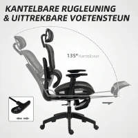 HOMCOM Bureaustoel, Ergonomische Bureaustoel met Mesh Bekleding, Verstelbaar, Rolbaar, met Armleuningen, Hoofdsteun, Zwart(m-6)