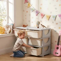 HOMCOM Comodă cu 6 sertare pentru copii de 3-6 ani, cu margini rotunjite, din PP crem, 75x37x56.5 cm(m-2)