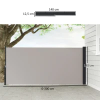 Outsunny Uittrekbare Zijdelingse Zonnescherm, Rolgordijn, Aluminium/Polyester, 3 x 1,4 m, Lichtgrijs(m-3)