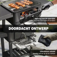 Outsunny Houtskoolgrill BBQ Smoker met deksel thermometer verstelbare kolenbak schoorsteen grillrooster zijtafel aslade(m-8)