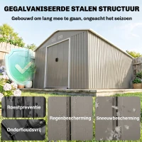 Outsunny Berging, Weerbestendig tuinhuis voor tuingereedschap, met ventilatieramen, schuifdeuren, staal, lichtgrijs(m-4)