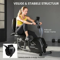 SPORTNOW Hometrainer, magnetische ligfiets, 8 weerstandsniveaus, verstelbaar, LCD-monitor, metaal, kunststof, zwart(m-8)