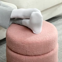 HOMCOM Repose pied salon, tabouret ottoman rond rembourré en peluche Teddy, pour chambre à coucher, entrée, Ø 40 x 45 cm, rose(m-8)