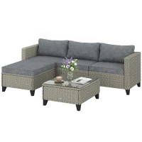 Outsunny 5-Piece Rattan Patio Furniture Set with Corner Sofa, Footstools, Coffee Table, for Poolside, Dark Grey(m-15)