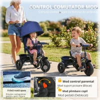 HOMCOM Triciclu pentru Copii, Bicicletă pentru Copii, Coș Spate, Suport pentru Pahar, Umbrelă, Metal, Albastru închis(m-4)