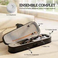HOMCOM Violon 4/4 Ensemble de Violon en Bois Massif pour Adultes et Débutants avec Étui Léger et Portable 60 x 21 cm Noir(m-4)