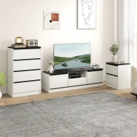 HOMCOM Mueble TV hasta 152 cm con 2 Armarios Estante Abierto y Cajón 140x35x40 cm Negro y Blanco(m-4)