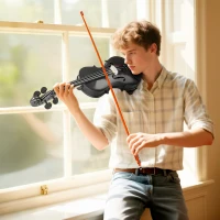HOMCOM Violon 4/4 Ensemble de Violon en Bois Massif pour Adultes et Débutants avec Étui Léger et Portable 60 x 21 cm Noir(m-11)
