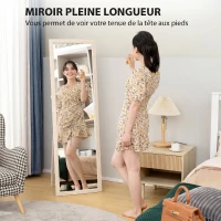 HOMCOM Miroir sur Pied Rectangulaire 160 x 50 cm, Cadre Texturé à Effet Pierre, Angle d'Inclinaison Réglable, Blanc(m-4)