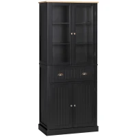 HOMCOM Buffet meuble cuisine rangement armoire de cuisine 4 portes dont 2 portes vitrées et 1 tiroir étagères réglables - noir(m-1)