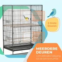 PawHut Vogelkooi inclusief zitstokken, vogelspeelgoed, uitneembare vloerbak, 1 plank, grijs(m-4)