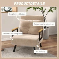 HOMCOM Relaxstoel Ligstoel Fluweelstoel, Ligfunctie, Fluweeloptiek, 63 cm x 73 cm x 81 cm, Beige(m-6)