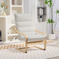 HOMCOM Poltrona a Dondolo Moderna con Braccioli in Legno e Cuscini Spessi in Velluto, 67x83x105 cm, Crema(m-9)