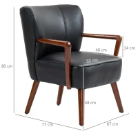 HOMCOM Akzentsessel, breiter Sitz, Lederoptik, Holzrahmen, bis 120 kg, 67x77x80 cm, Schwarz(m-3)