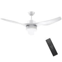 HOMCOM Ventilateur plafond avec lumière et télécommande 20,5 W, 6 vitesses 3 couleurs d'éclairage et minuterie, 132 cm, blanc(m-14)