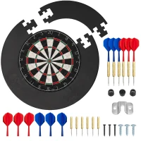 SPORTNOW Dartscheibe Dartboard-Set mit Schutzring, 6 Dartpfeile mit Stahlspitzen, Sisal, Kunststoff, Schwarz(m-12)