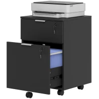 HOMCOM Schedario da Ufficio con 2 Cassetti, Serratura, Ruote a Freno, per Formato A4/Legale, 42x40x60 cm, Nero(m-11)