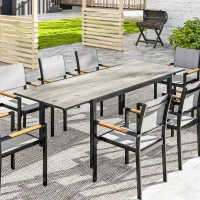 Outsunny Uitschuifbare Eettafel voor 6-8 Personen, Verstelbare Outdoor Tafel van Aluminium, Staal, Kunststof met Houteffect, Grijs(m-11)
