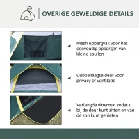 Outsunny tent voor 3-4 personen, kampeertent met haringen, koepeltent, polyester, groen(m-7)