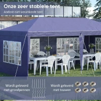 Outsunny Opklapbare tuinpaviljoen van 6 x 3 m, halfopen, verwijderbare zijwanden, grote ramen, draagtas, stalen frame, blauw(m-5)